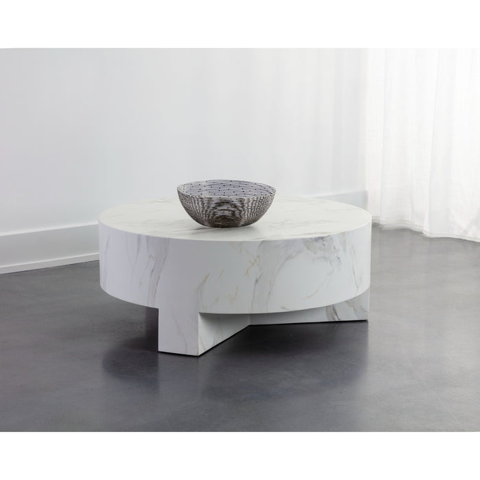 Sunpan Mirella Indoor and Outdoor White Round Marble Coffee Table 