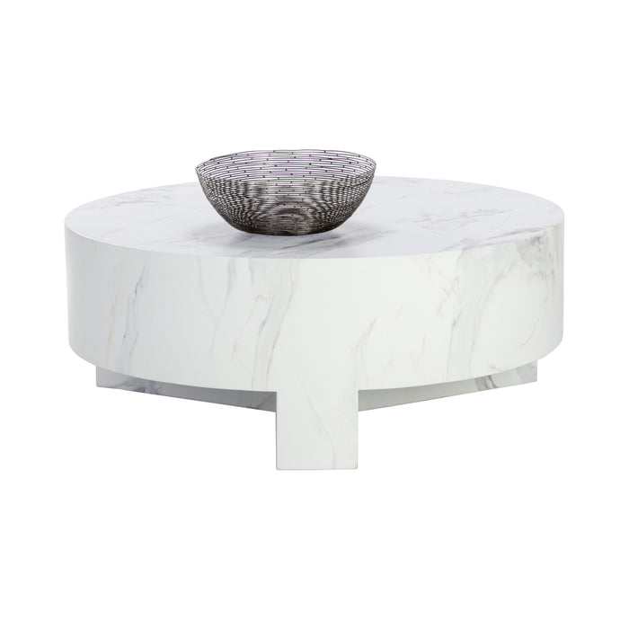 Sunpan Mirella Indoor and Outdoor White Round Marble Coffee Table 