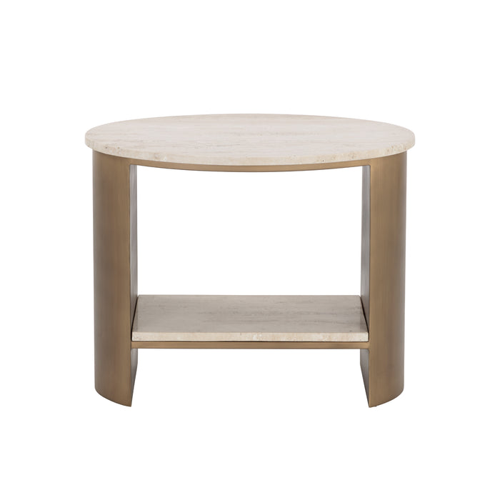 Sunpan Roshni Oval Cream Travertine Stone Side Table