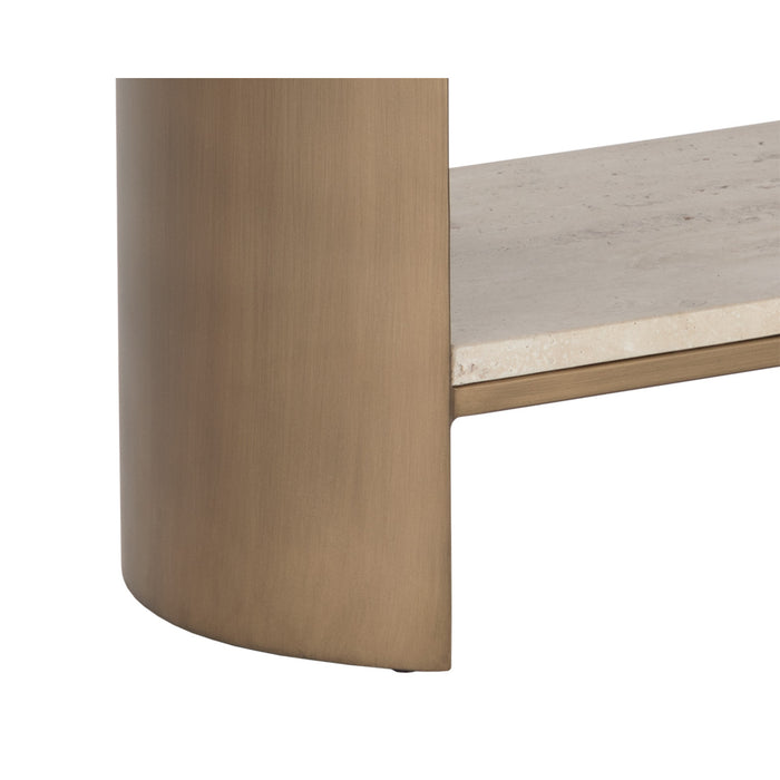 Sunpan Roshni Oval Cream Travertine Stone Side Table