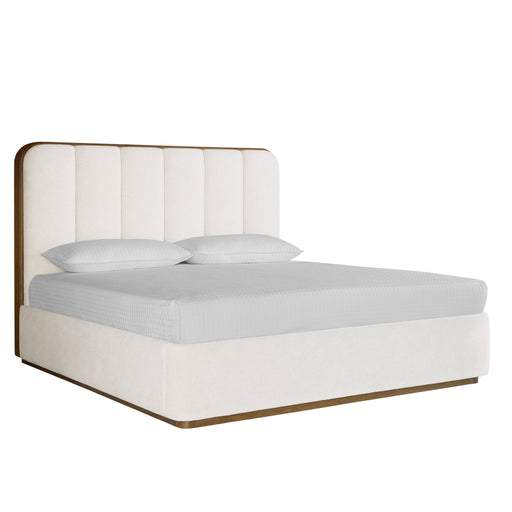 Sunpan Jamille King Size Bed Eclipse White Fabric Wooden Base Trim 