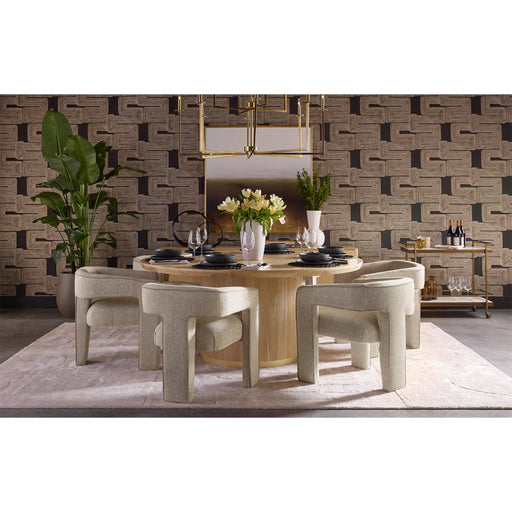 Sunpan Luxury Brown Table with Fabric Chair Dining Set