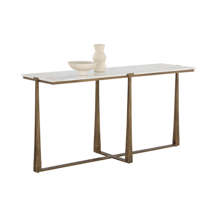 Sunpan Cowell White Marble Top Trestle Modern Console Table 