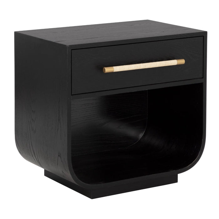 Sunpan Tarrant Rectangle Black Solid Oak Wood Nightstand 