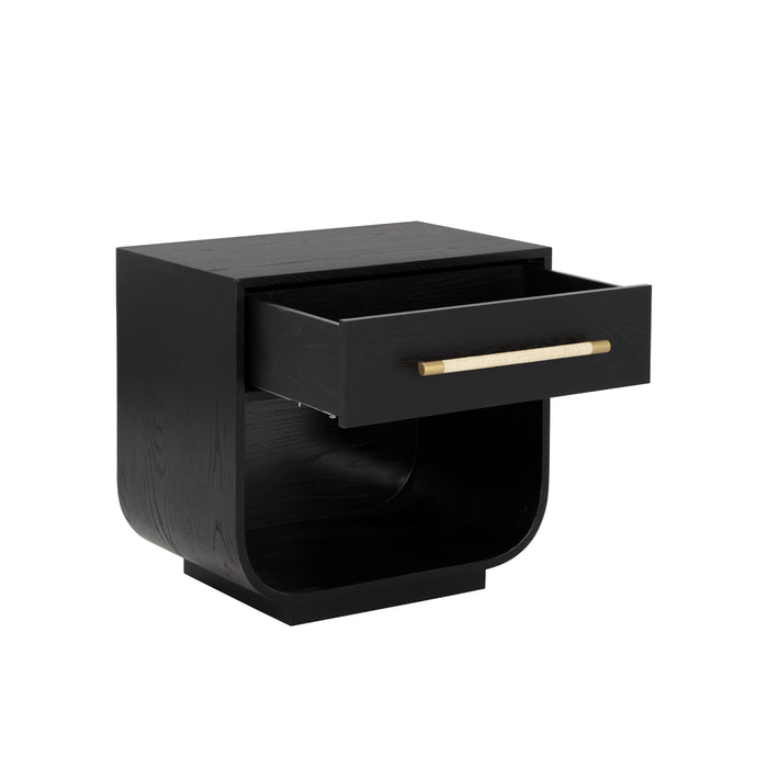 Sunpan Tarrant Rectangle Black Solid Oak Wood Nightstand 