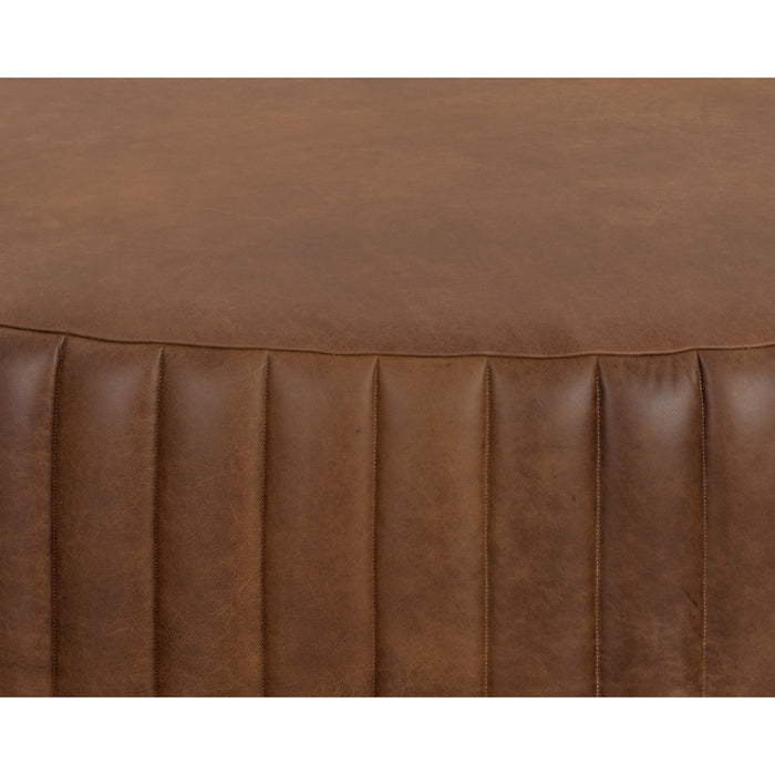 Sunpan Divano Round Aged Cognac Leather Ottoman