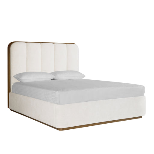 Sunpan Jamille Quen Size Bed Eclipse White Fabric Wooden Base Trim 111224