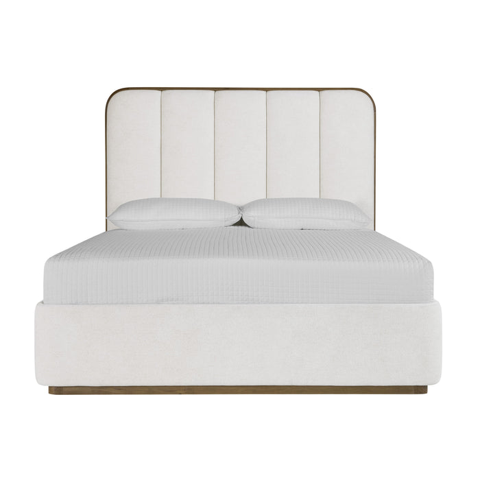 Sunpan Jamille Quen Size Bed Eclipse White Fabric Wooden Base Trim 111224