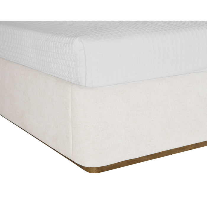 Sunpan Jamille Quen Size Bed Eclipse White Fabric Wooden Base Trim 111224