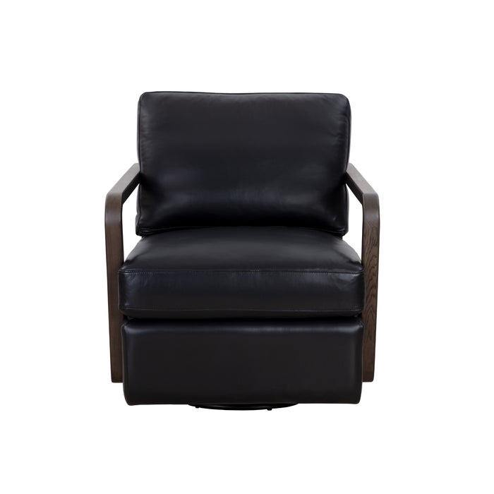 Sunpan Castell Black Leather Swivel Lounge Chair 