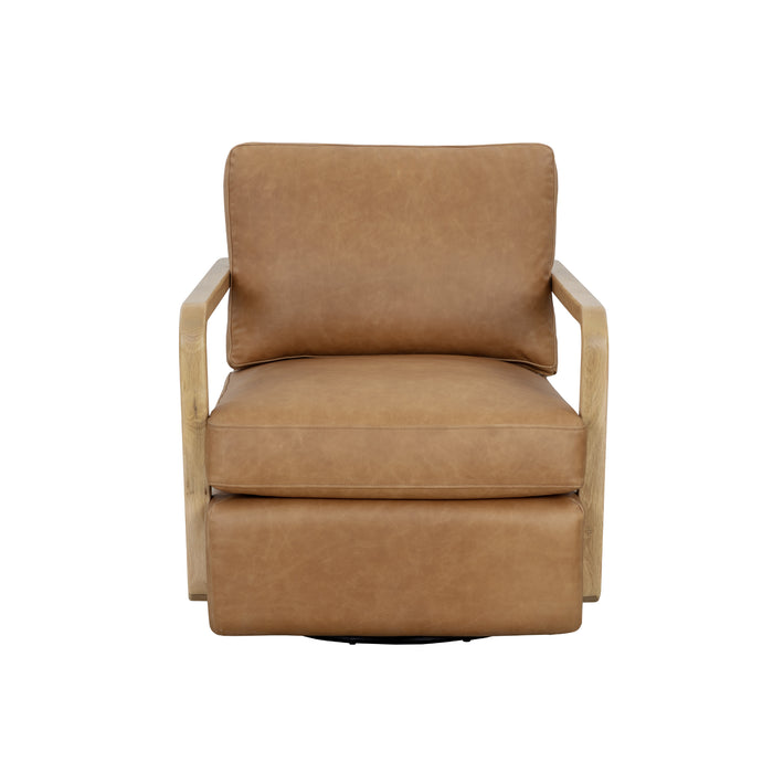 Sunpan Castell Brown Leather Swivel Lounge Chair