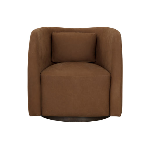 Sunpan Emilie Brown Leather Modern Swivel Lounge Chair