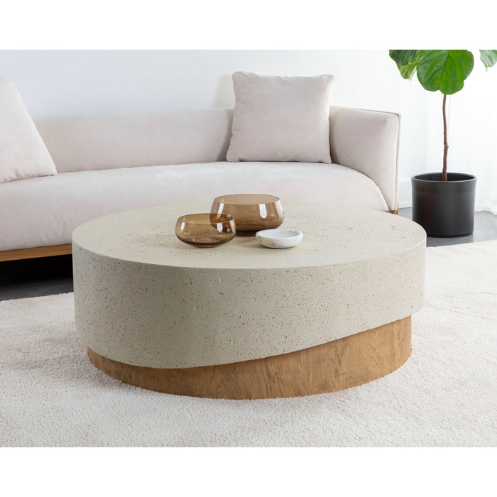 Sunpan Patras Indoor and Outdoor Round Cream Concrete Coffee Table 