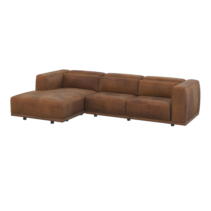 Sunpan Beau Brown Leather Mid Century Modern Sofa Chaise - Laf