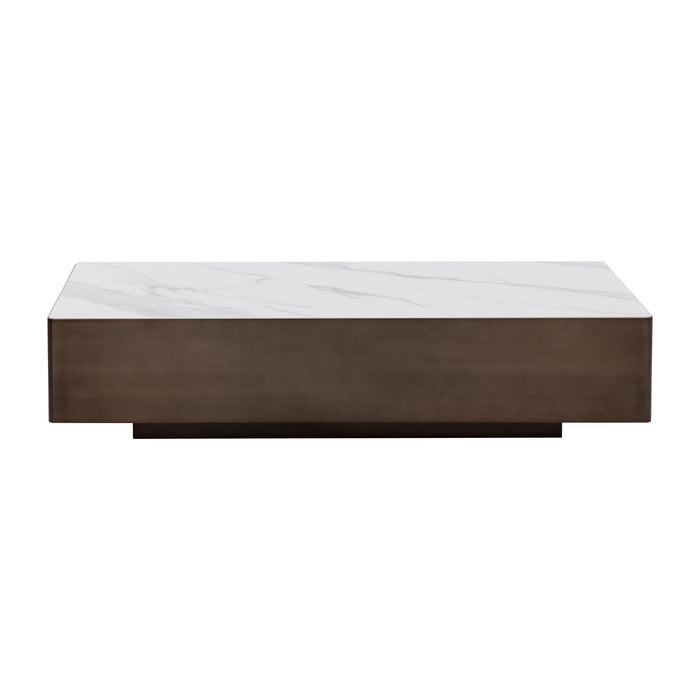 Sunpan Lenay White Faux Marble Finish Ceramic Coffee Table 