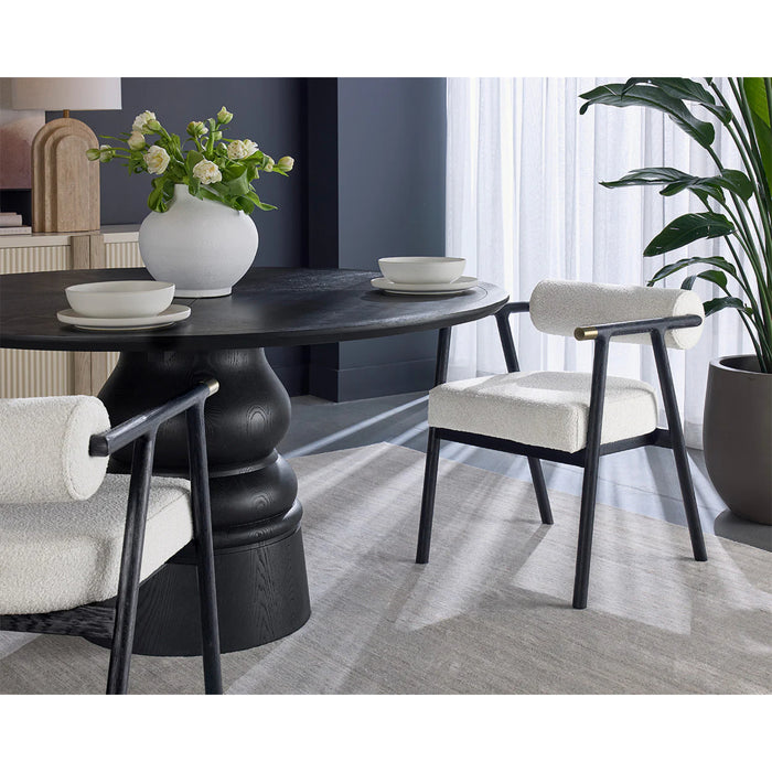 Sunpan Luxury Black Wood Table with Fabric Chair Dining Set