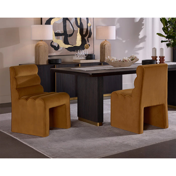 Sunpan Luxury Black Wood Table with Brown Chair Dining Set