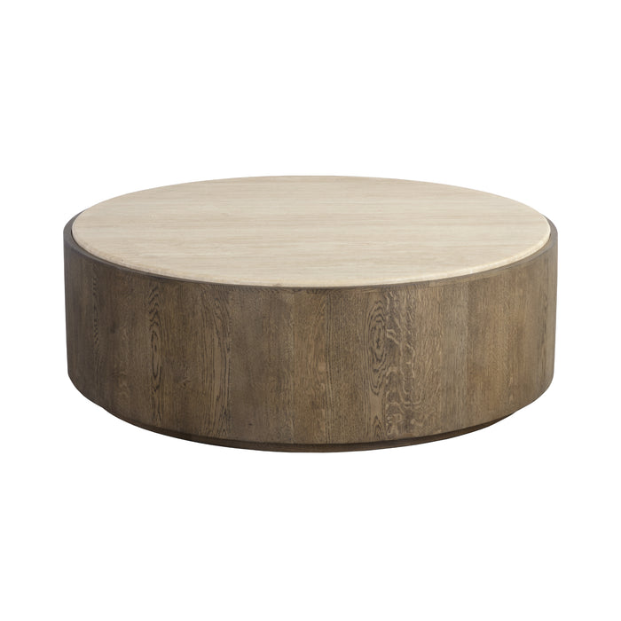 Sunpan Oberon Handcrafted Round Travertine Top Coffee Table