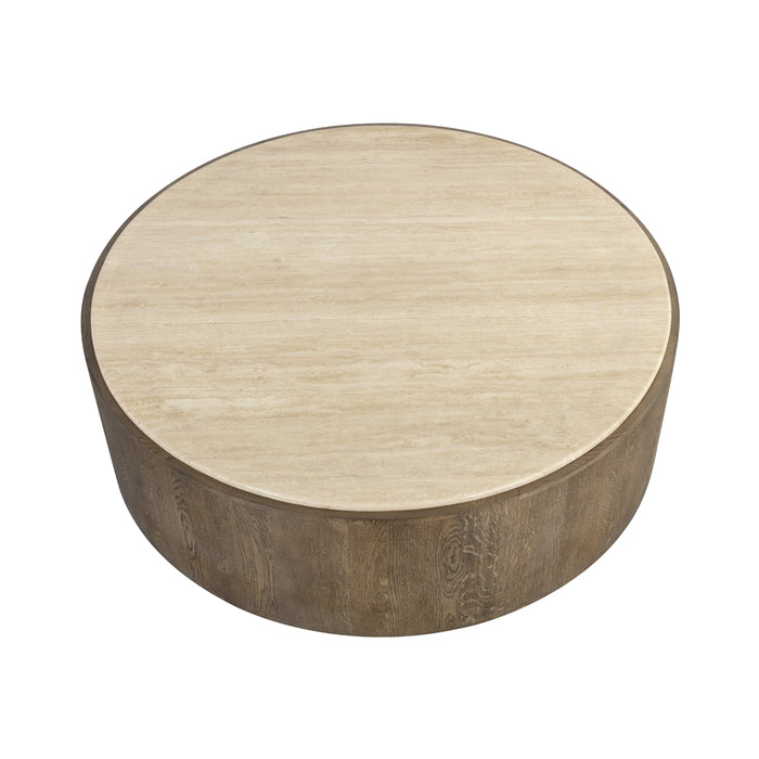 Sunpan Oberon Handcrafted Round Travertine Top Coffee Table