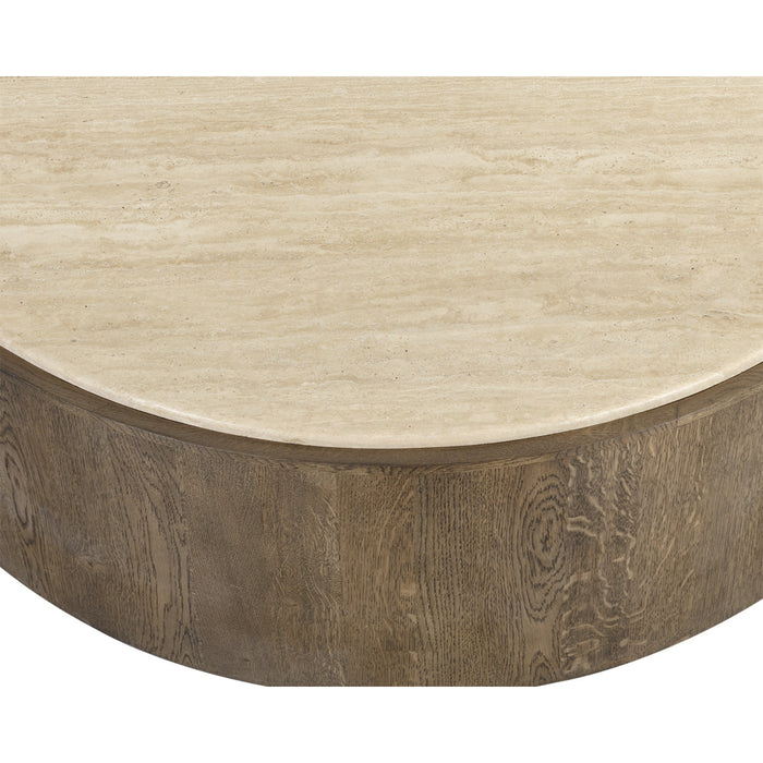 Sunpan Oberon Handcrafted Round Travertine Top Coffee Table