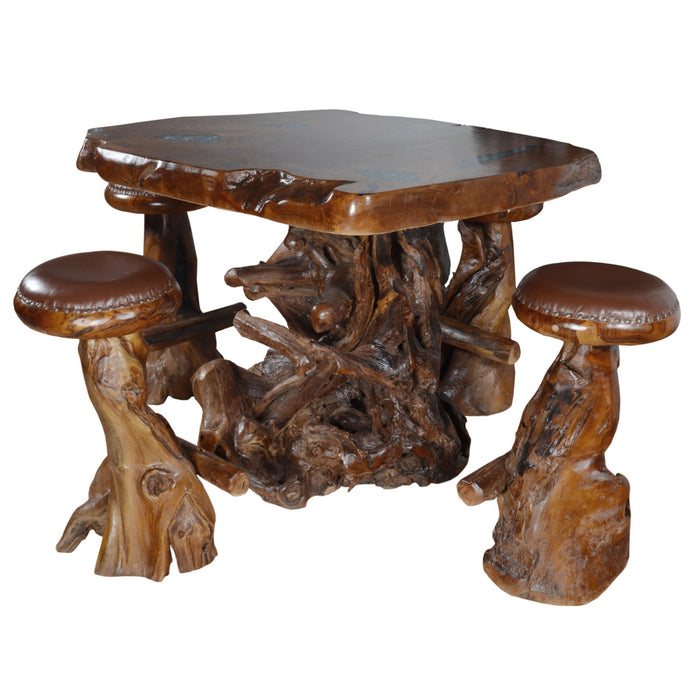 Live Edge Natural Teak Bar Table Set with 4 stools 12005391