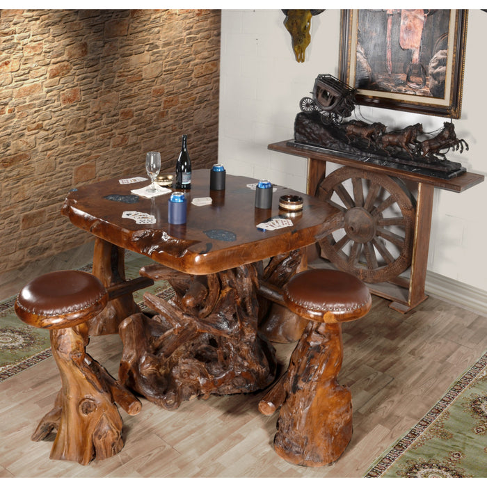 Live Edge Natural Teak Bar Table Set with 4 stools 12005391