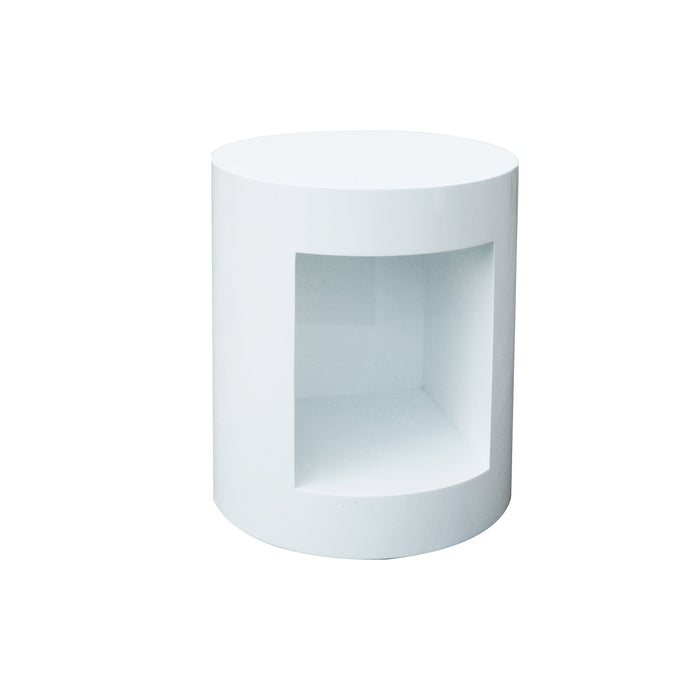 Sunpan Beacon Round High Gloss White Wood End Table 