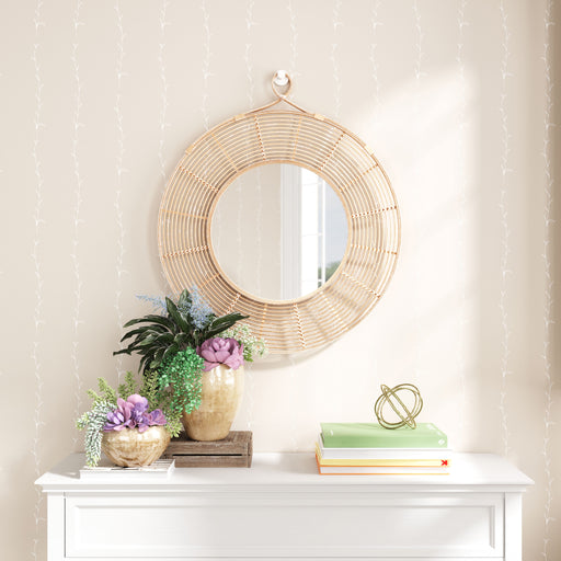 Zuo Lobo Natural Round Rattan Wall Mirror