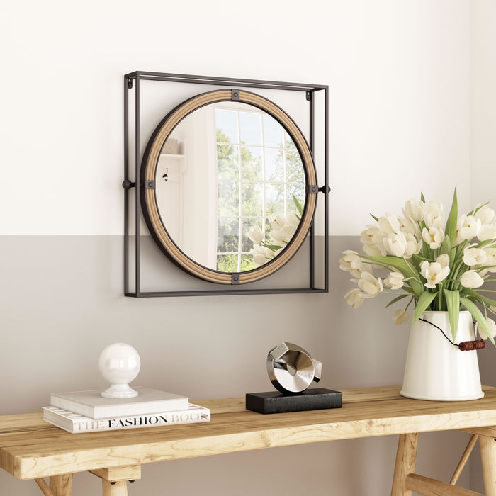 Zuo Capell Painted Steel and Rope Frame Mirror Antique Gray