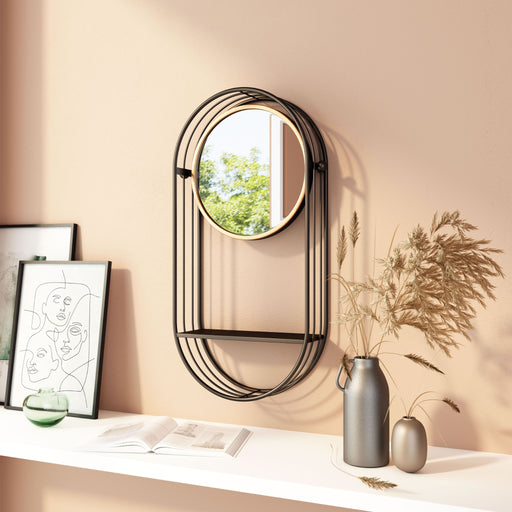 Zuo Saroni Modern Black Painted Steel Mirror Shelf