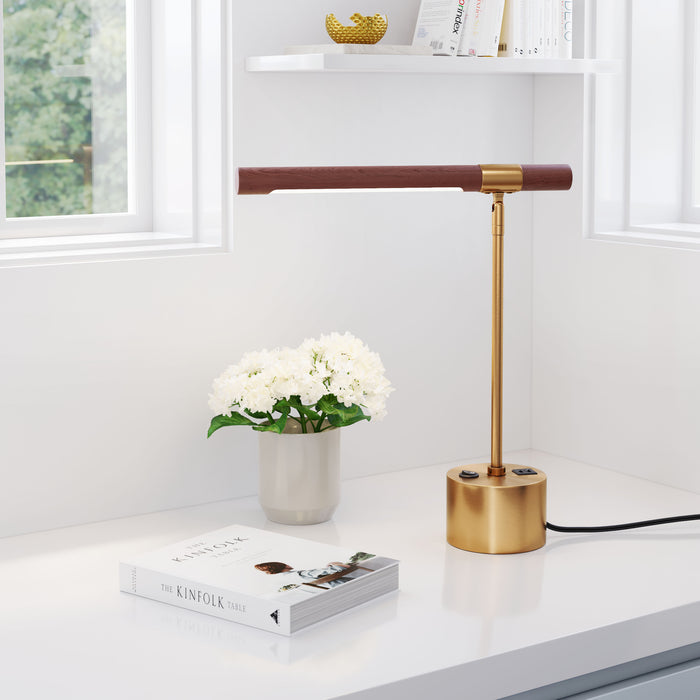 Zuo Kippy Modern Brown & Brass Faux Wood Steel Table Lamp