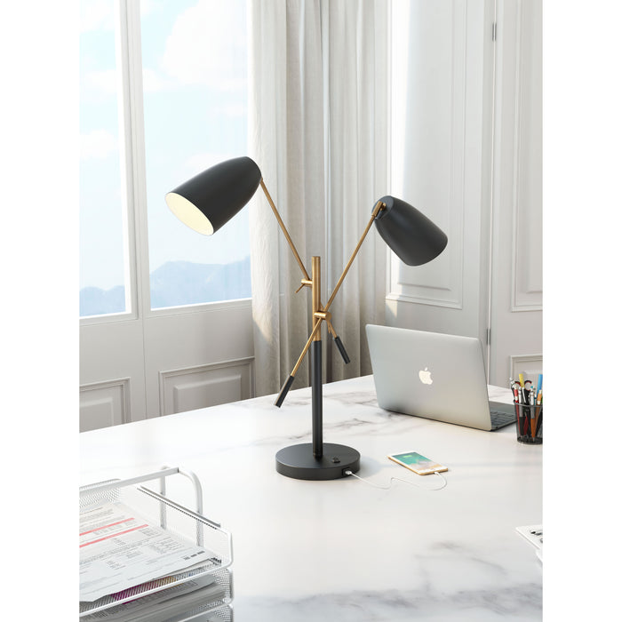 Zuo Tanner Black & Brass Adjustable Retro Modern Design Table Lamp