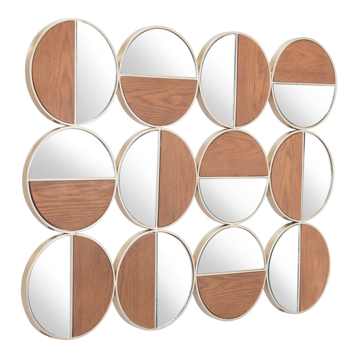 Zuo Cycle Multi-Mirror Wall Round Mirror Gold & Walnut