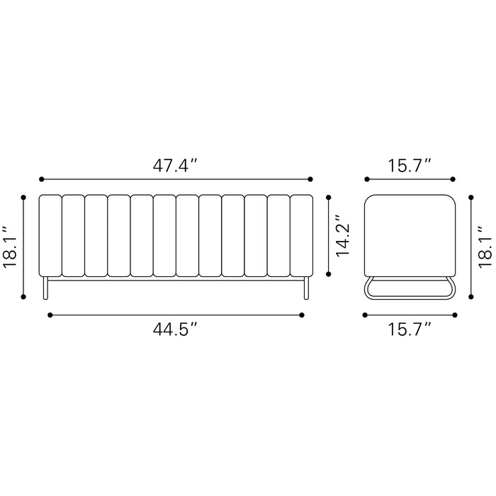 Zuo Pender Bench Stone Gray