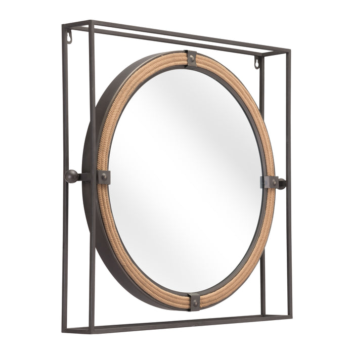 Zuo Capell Painted Steel and Rope Frame Mirror Antique Gray