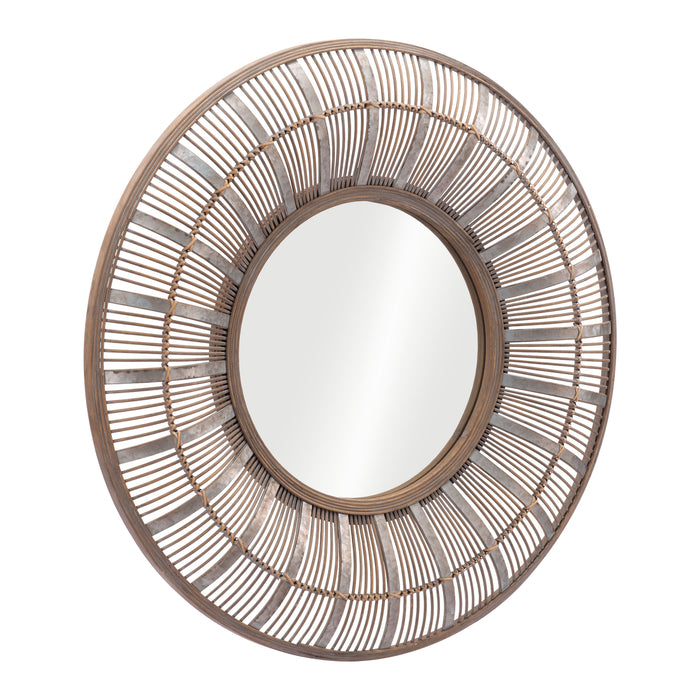 Zuo Toto Antique Brown Painted Rattan Round Wall Mirror