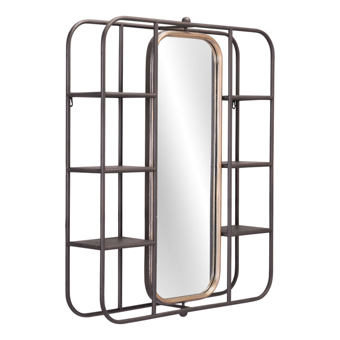 Zuo Alice Modern Industrial Steel Frame Mirror Shelf Antique Gray