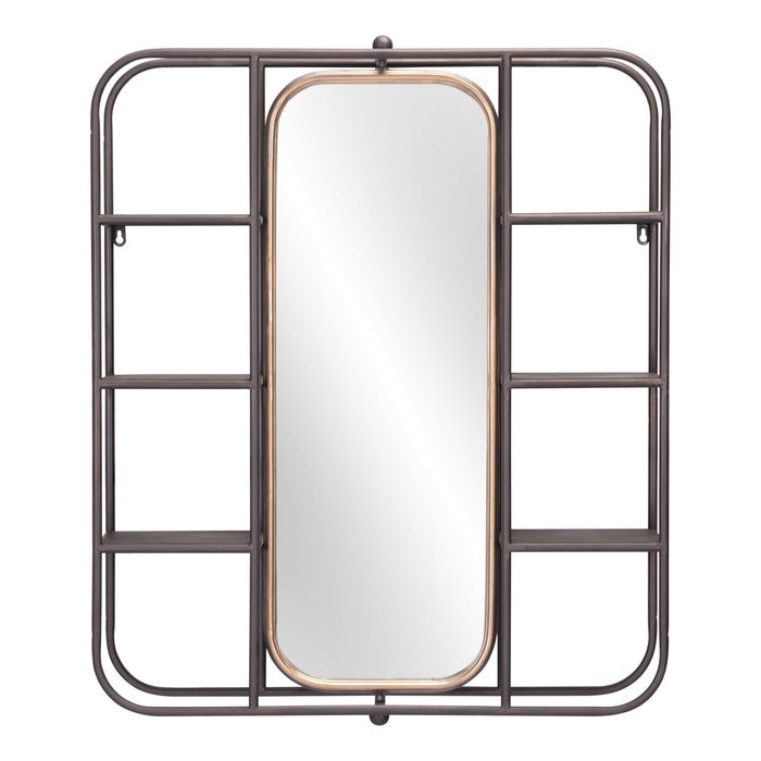 Zuo Alice Modern Industrial Steel Frame Mirror Shelf Antique Gray