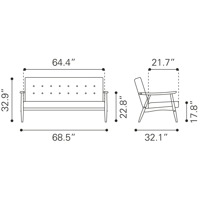 Zuo Modern Rocky Brown Sofa