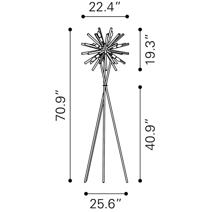 Zuo Savoy Modern Sputnik-Style with Acrylic Rays Floor Lamp Chrome