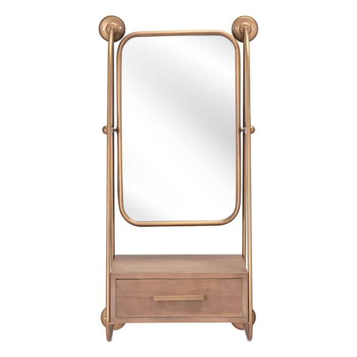 Zuo Peralta Gold Painted Steel Wall Mirror Drawer