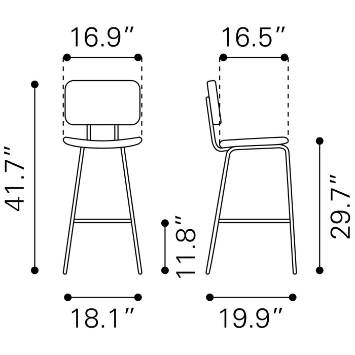 Zuo Boston Barstool Grey