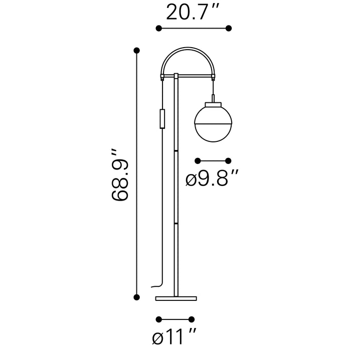 Zuo Waterloo Modern Arc Floor Lamp White & Bronze