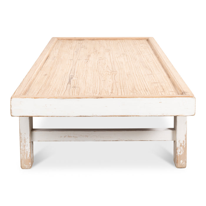 Sarreid LTD. Large Wood Panel Coffee Table, Antique White