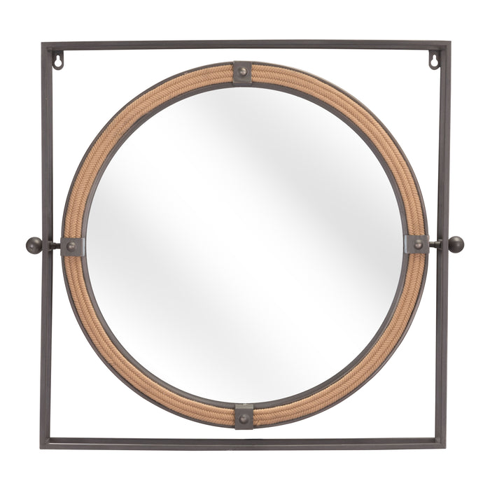 Zuo Capell Painted Steel and Rope Frame Mirror Antique Gray