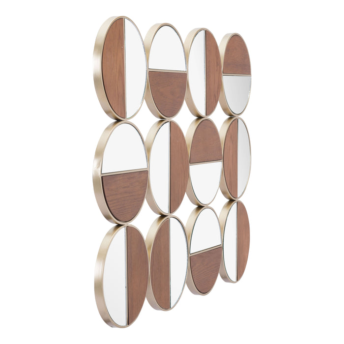 Zuo Cycle Multi-Mirror Wall Round Mirror Gold & Walnut