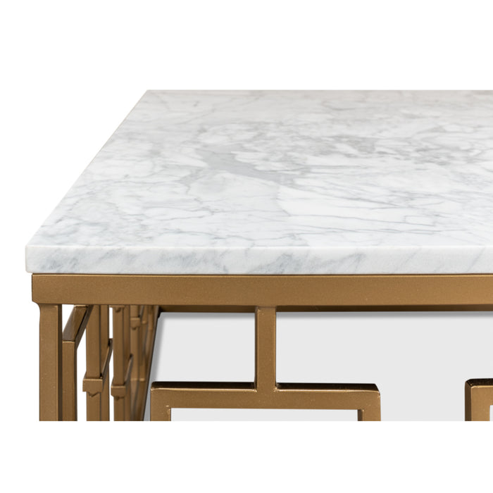 Sarreid Brass Gate Coffee Table White Marble