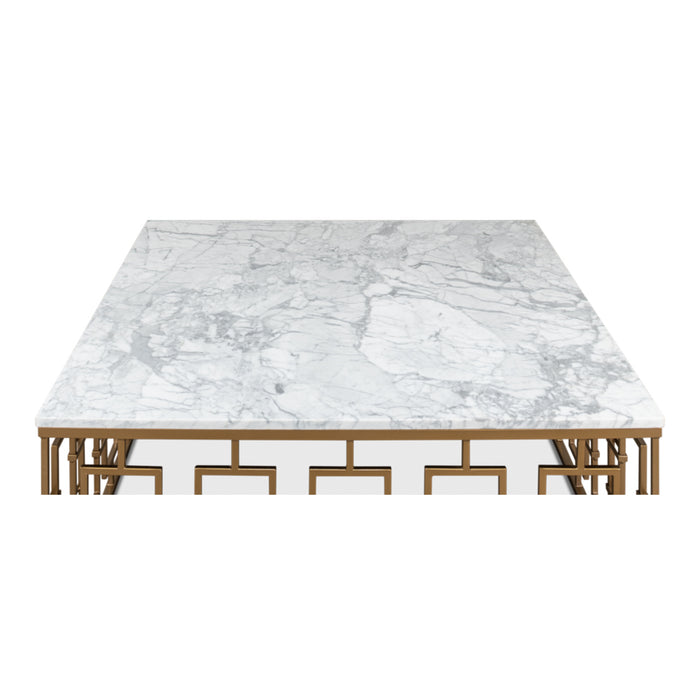 Sarreid Brass Gate Coffee Table White Marble