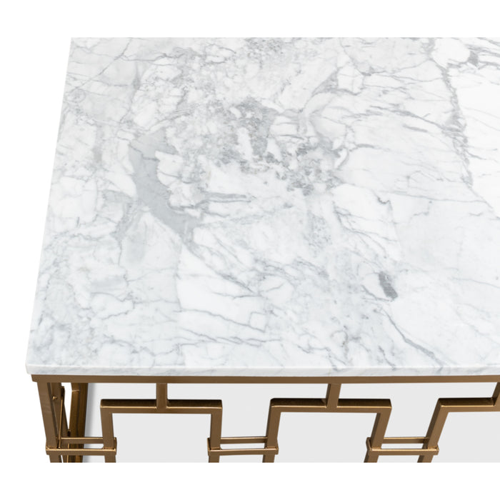 Sarreid Brass Gate Coffee Table White Marble