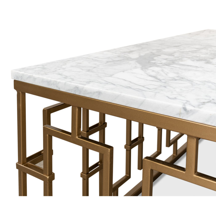 Sarreid Brass Gate Coffee Table White Marble